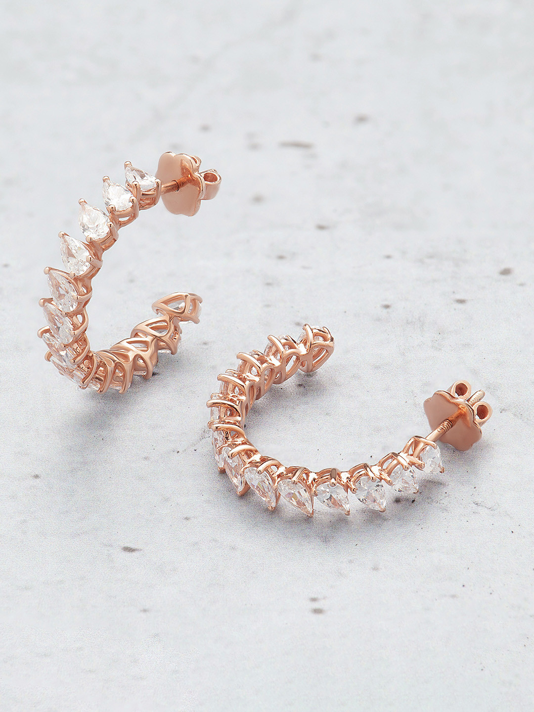 ORIONZ Rose Gold-Plated Contemporary Half Hoop Earrings