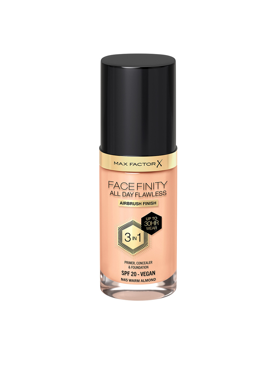 Max Factor Facefinity SPF20 All Day Flawless 3-In-1 Foundation 30ml - Warm Almond N45