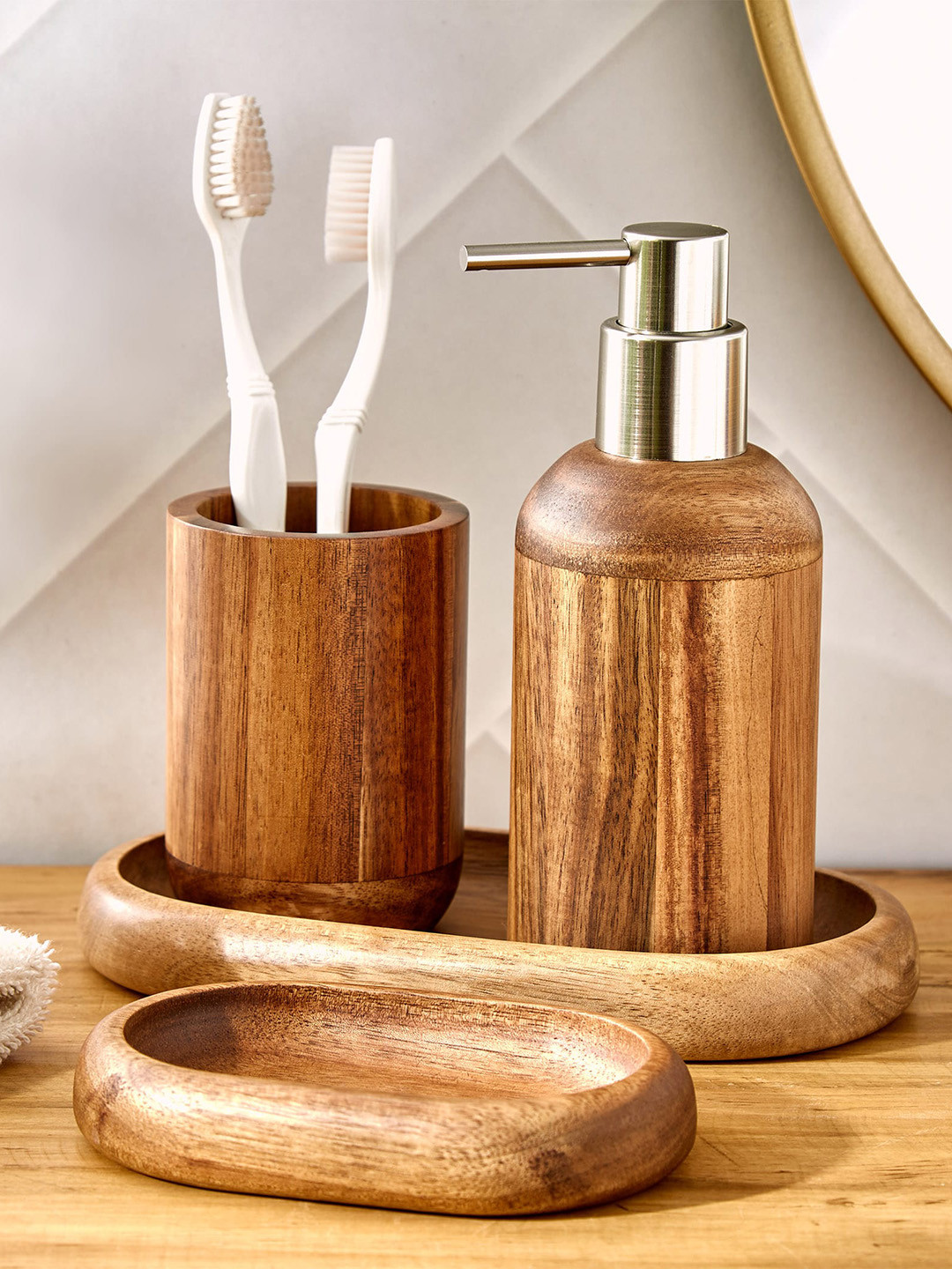 Home Centre Noelle Natural Brown Wooden Soap Dish