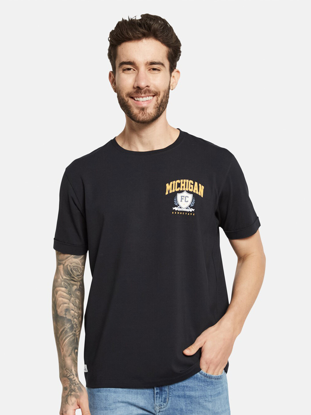 Octave Graphic Printed Round Neck Short Sleeves Cotton T-shirt