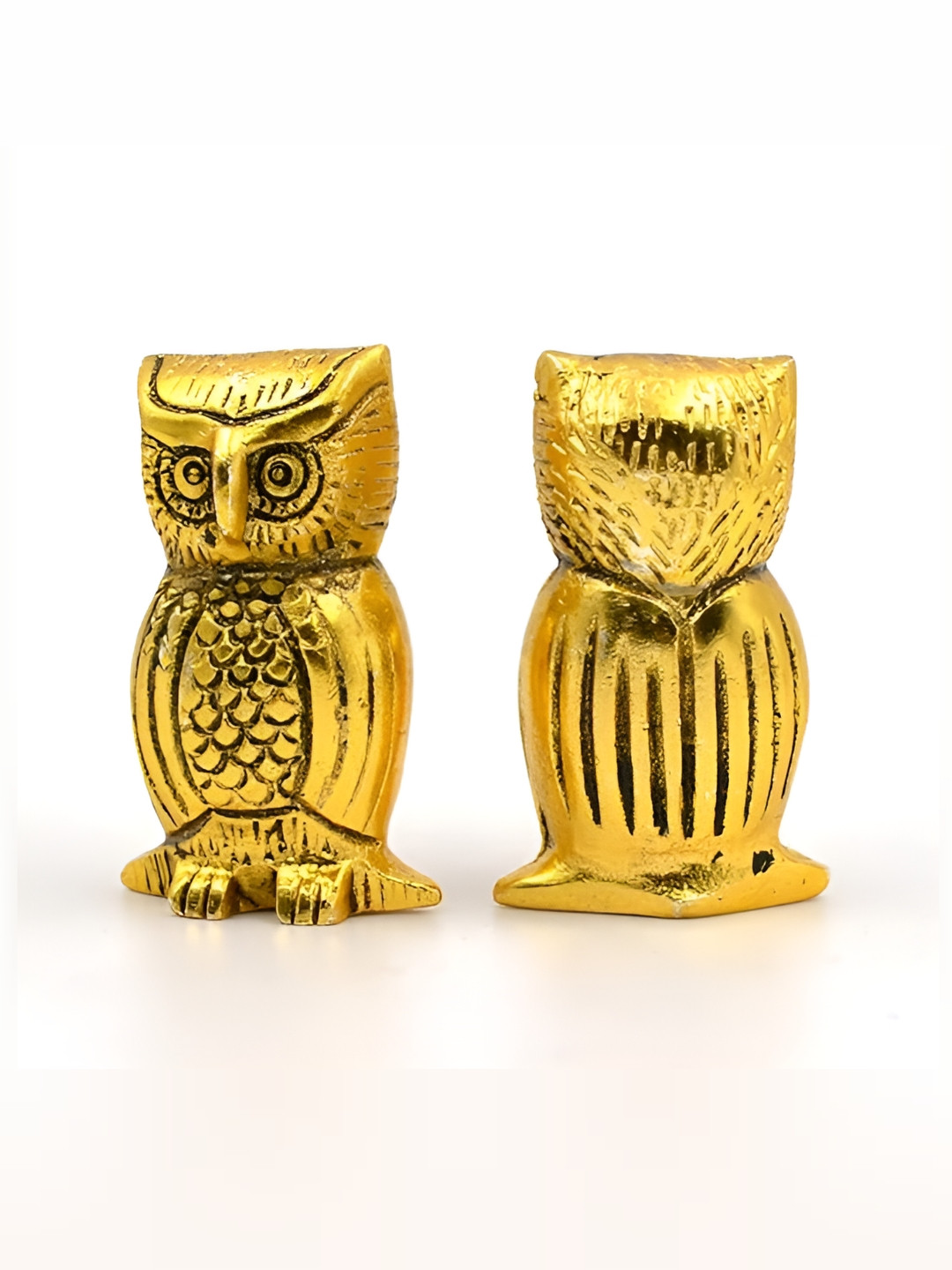 CraftVatika Owl Couple Miniature Gold Metal Metallic Home Office Set of 2 Medium Showpieces - 6.5 Inches