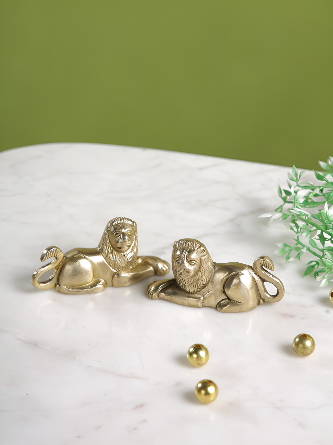 CraftVatika Lion Gold Brass Metallic Living Room Set of 2 Medium Showpieces -