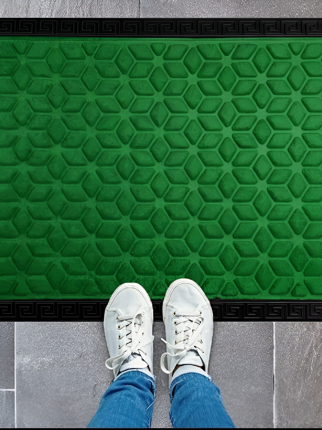 AaHo Decor Green & Black Waterproof Anti-Skid Rubber Doormat