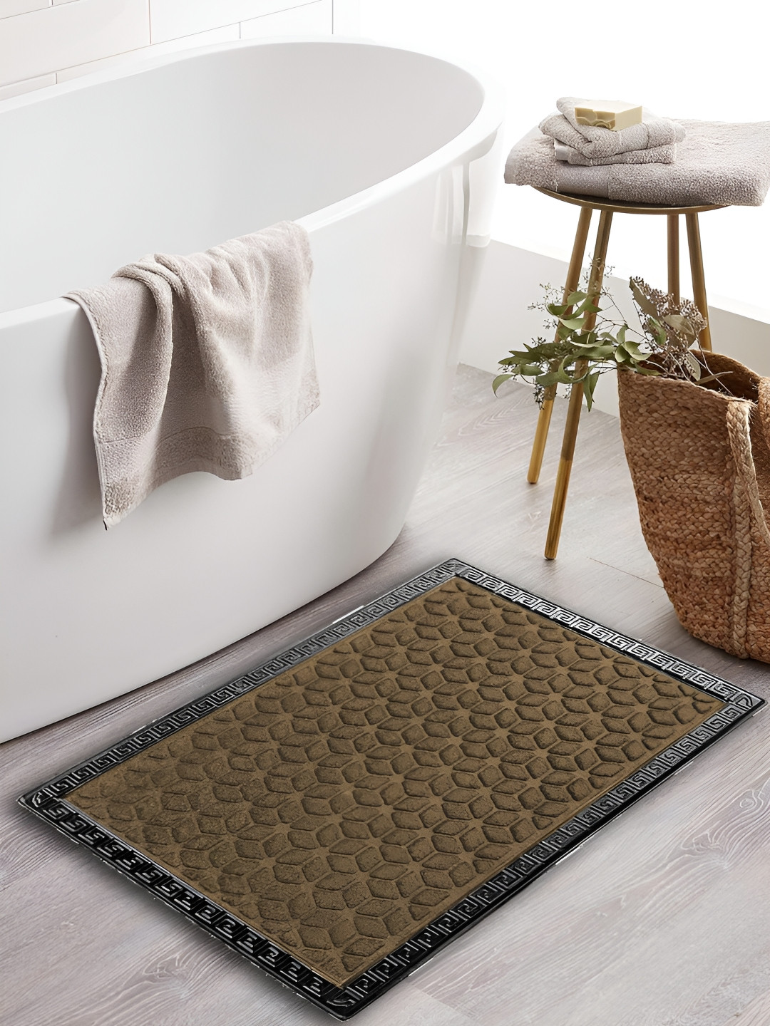 AaHo Decor Brown & Black Waterproof Anti-Skid Rubber Doormat