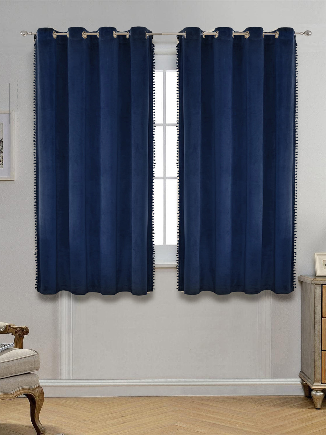 STITCHNEST Blue Black Velvet 5 feet Curtain