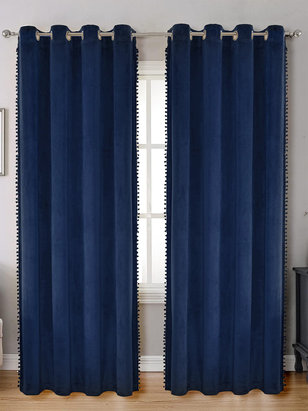 STITCHNEST Set of 1 Blue Solid 9 feet Curtain