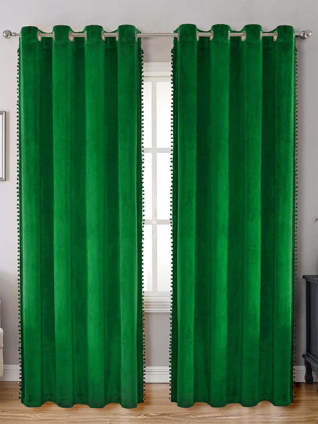 STITCHNEST Set of 2 Green Solid 9 feet Curtain