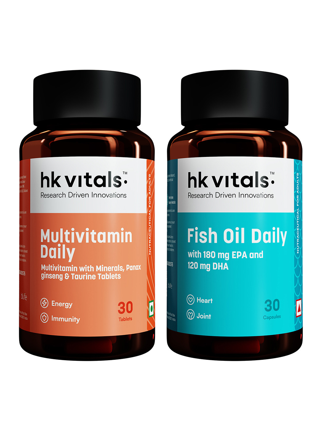 HK VITALS Fish Oil Daily 1000mg Capsules & Multivitamin Daily Tablets - 30N Each