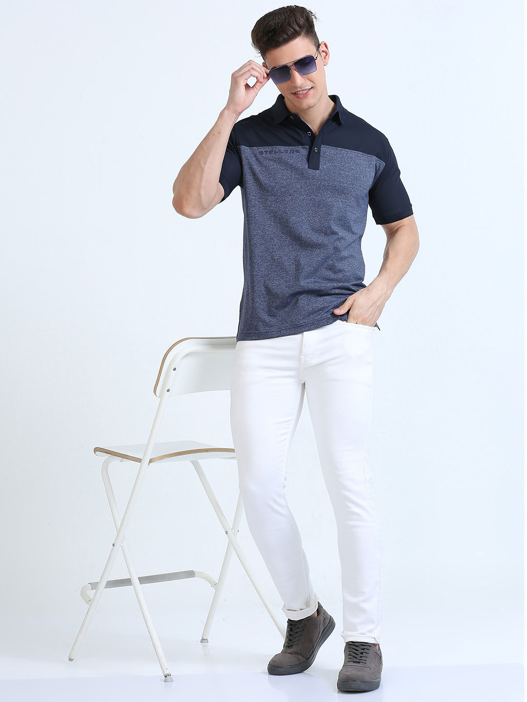 STELLERS Men ColorBlocked Premium Cotton Stretchable Polo Collar T-Shirt