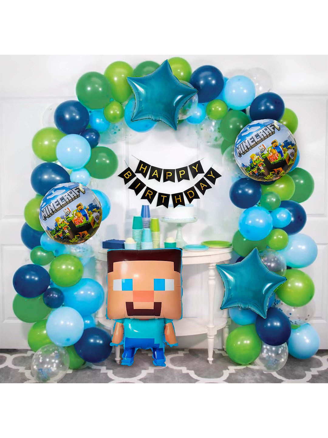 Special You Blue & Green 68-Pcs Mine Craft Theme Birthday Decoration Items