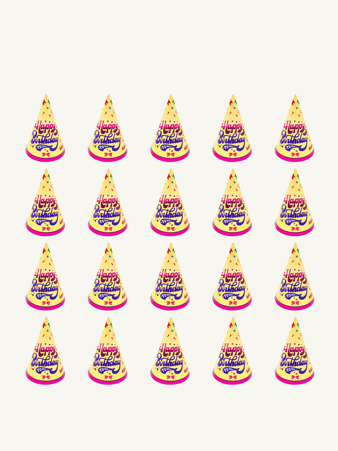 Special You Kids 20 Pcs Yellow & Pink Printed Birthday Caps