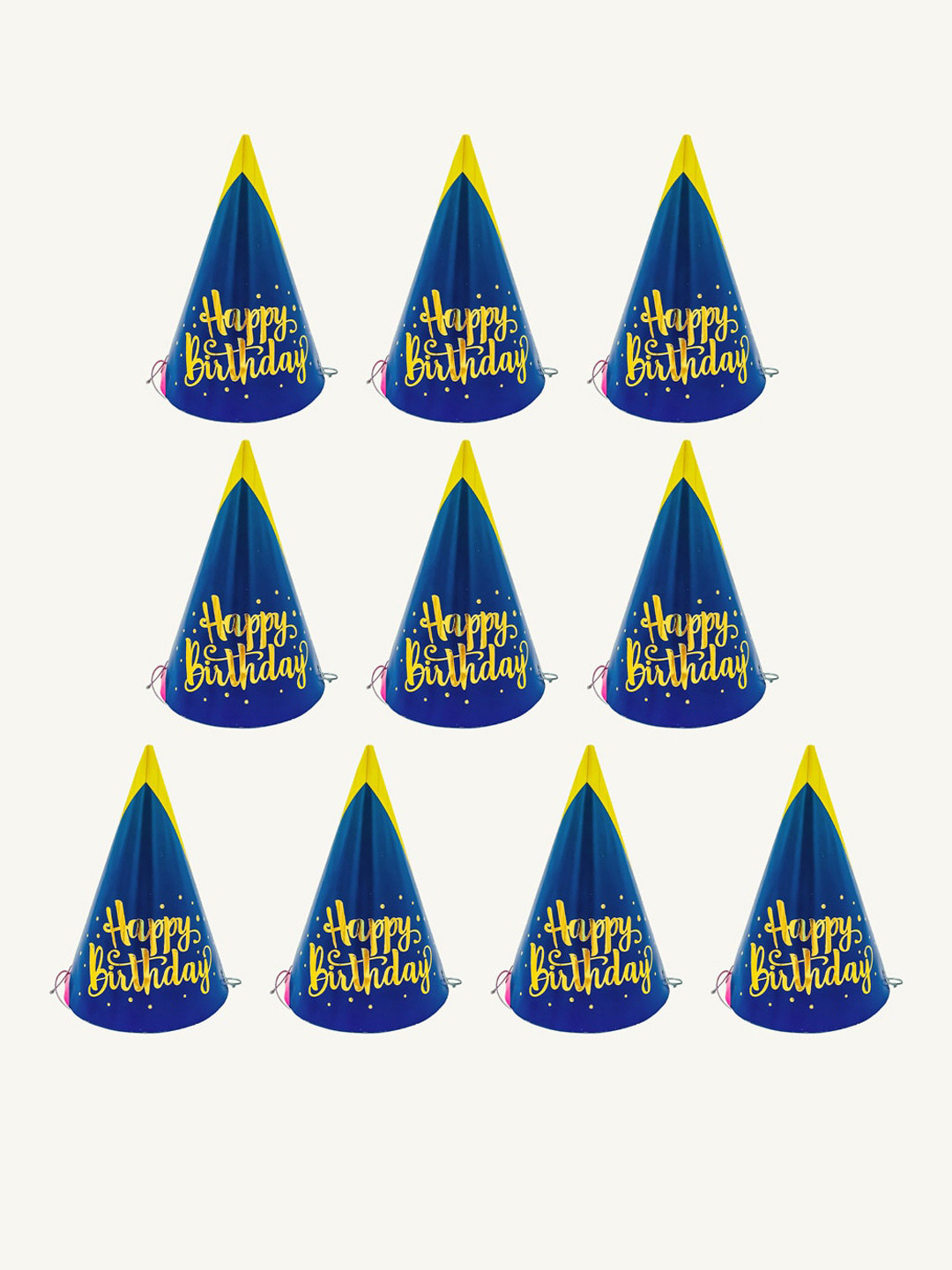 Special You Blue & Yellow 10 Pcs Blue Printed Happy Birthday Caps