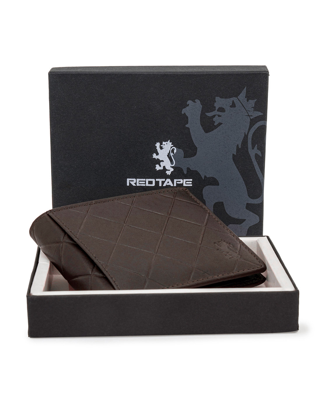 Red Tape Men Geometric Textured RFID Leather Two Fold Wallet