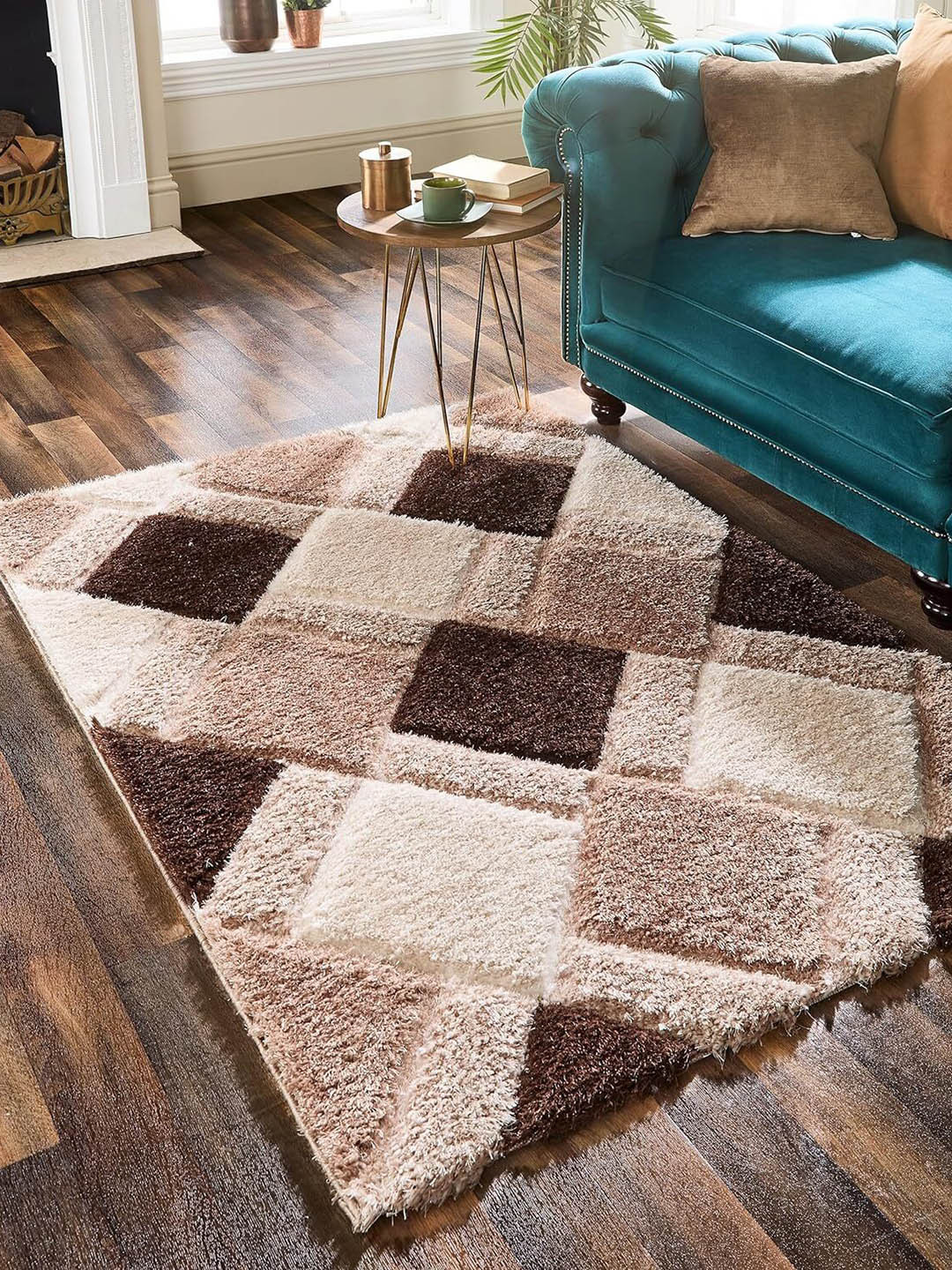 SR Handloom Brown & Beige Geometric Printed Rectangle Shaped Anti-Skid Carpet