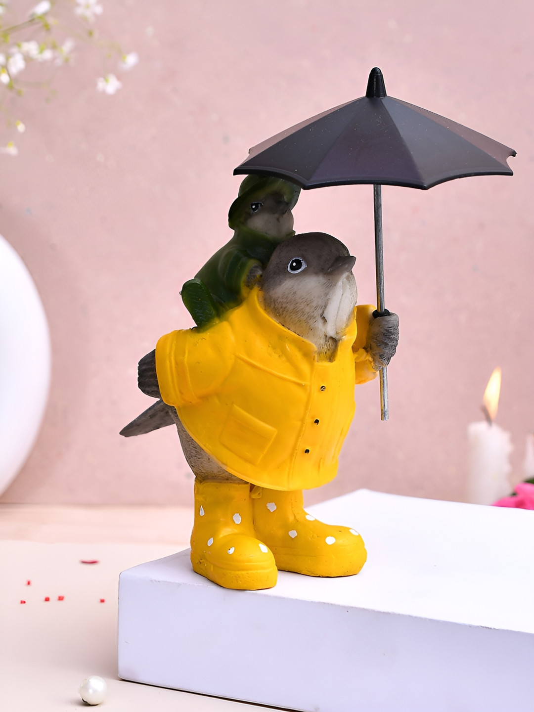 CraftVatika Birds Yellow Polyresin Natural Living Room Medium Showpiece - 7.9 Inches