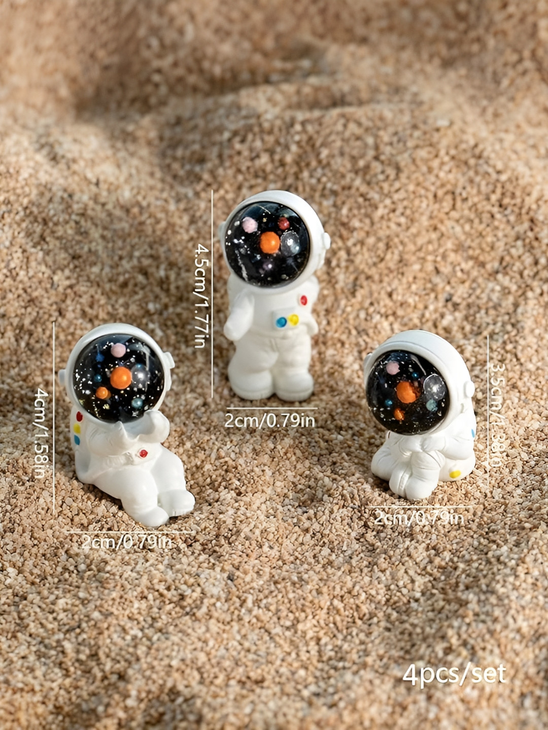 CraftVatika Astronaut White Polyresin Glossy Home Office Set of 4 Medium Showpieces - 1.8 Inches