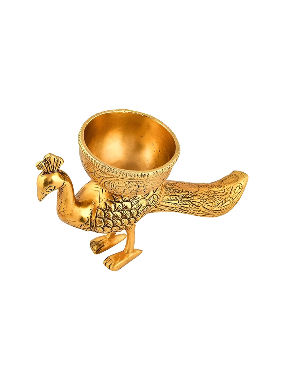 CraftVatika Peacock Bowl Gold Metal Metallic Living Room Medium Showpiece - 4.7 Inches