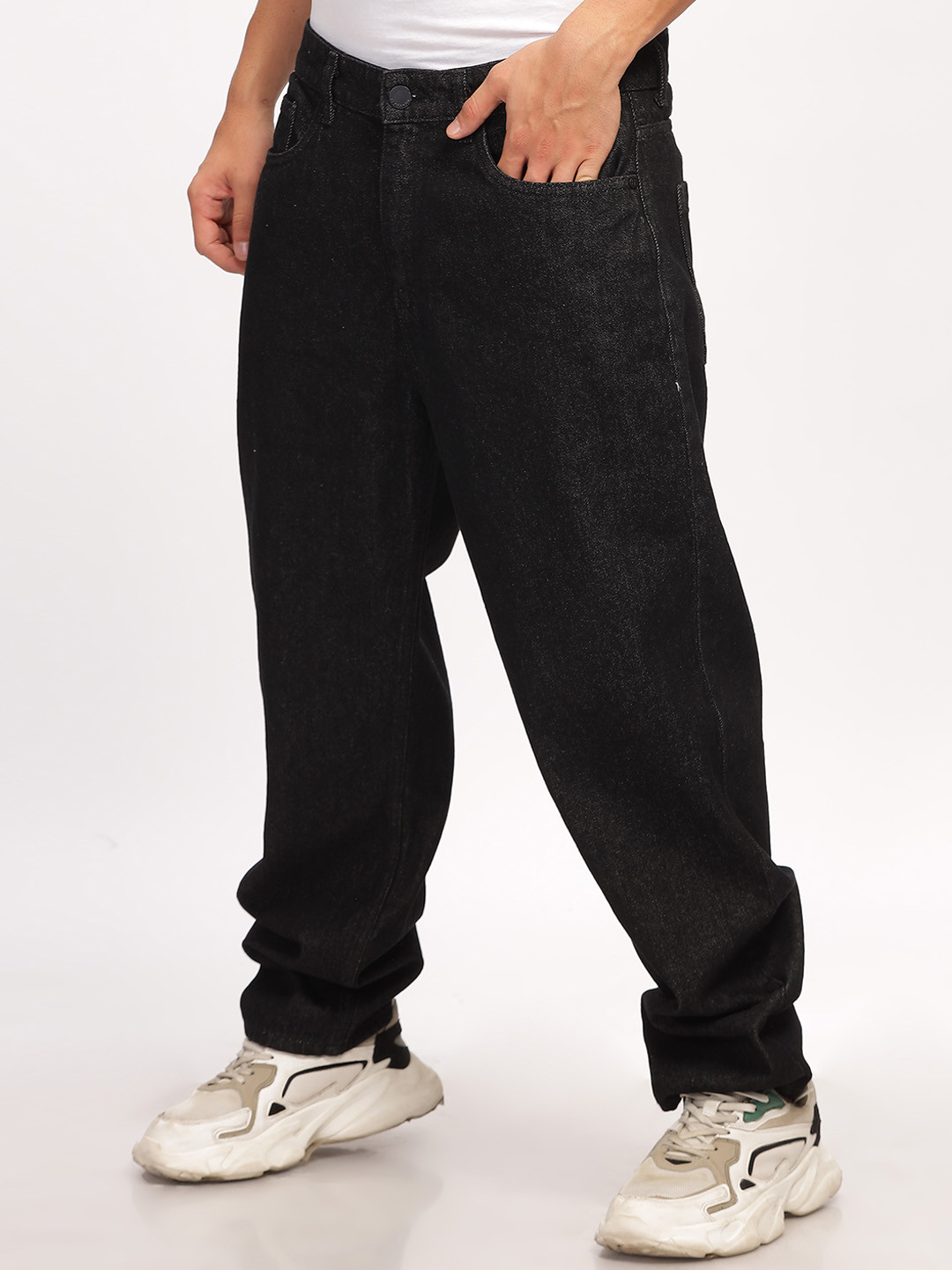 HERE&NOW Men Baggy Fit Mid-Rise Loose Relaxed Fit Pure Cotton Jeans