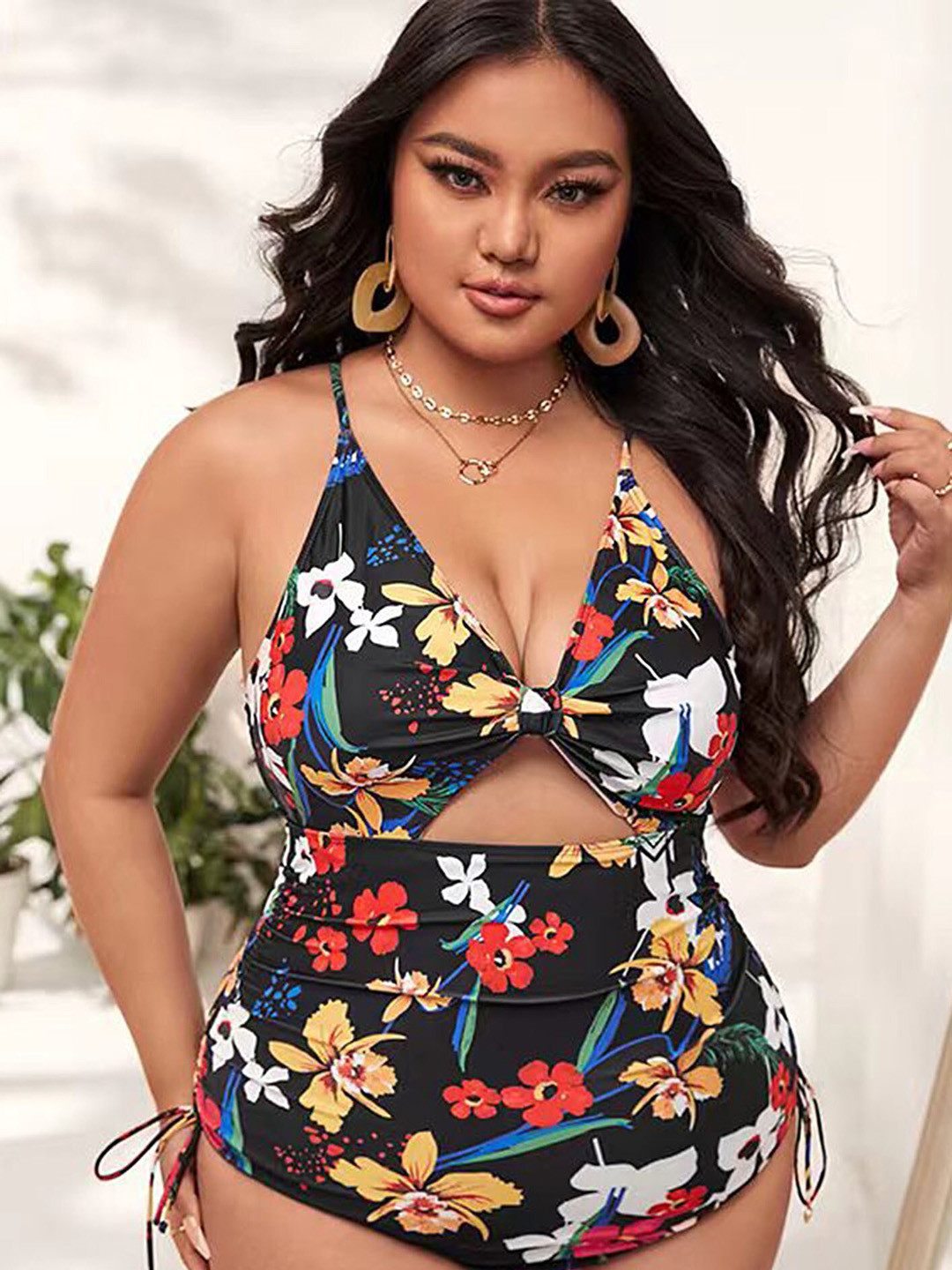 LULU & SKY Plus Size Halter Neck Floral Printed Swim Set