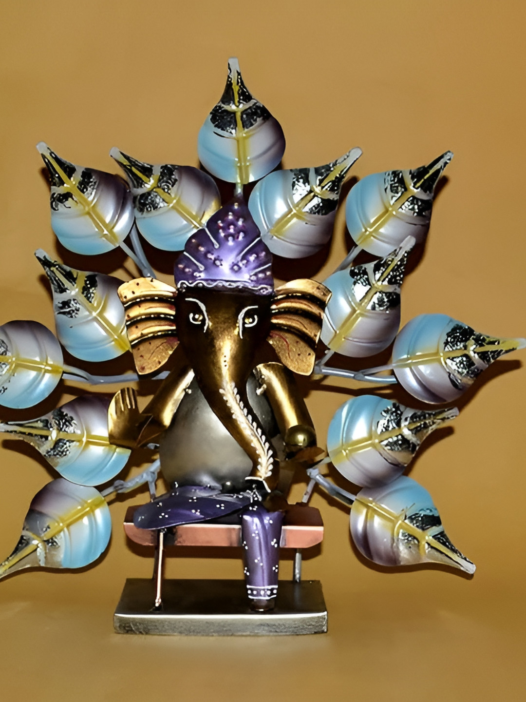 CraftVatika Ganesha Under Tree Grey Metal Metallic Prayer Room Medium Showpiece - 14 Inches