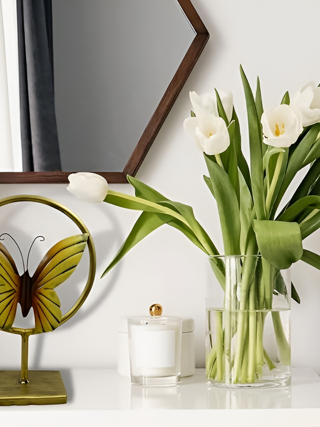 CraftVatika Butterfly Gold Metal Metallic Living Room Medium Showpiece - 14 Inches