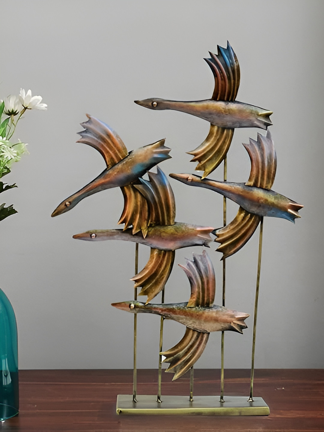 CraftVatika Bird Gold Metal Metallic Living Room Medium Showpiece - 4 Inches