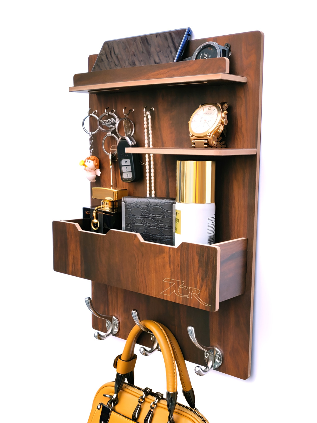 7CR Brown Wooden Dual Half Shelf