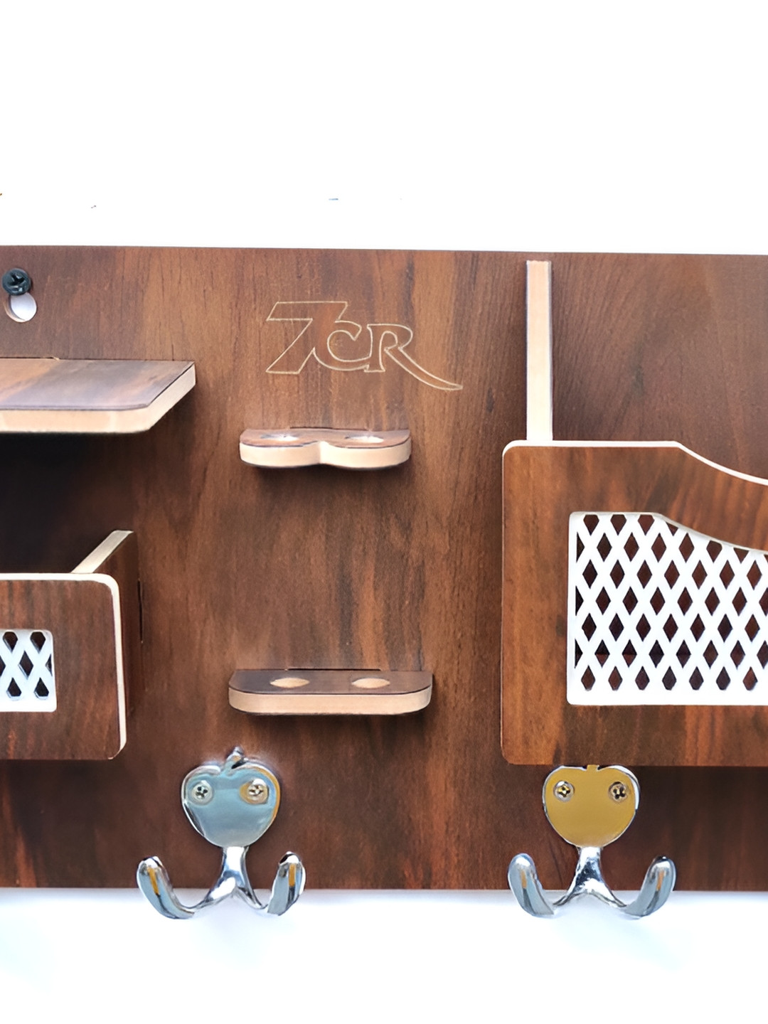 7CR Brown Wooden Mobile & Multi Key Holder