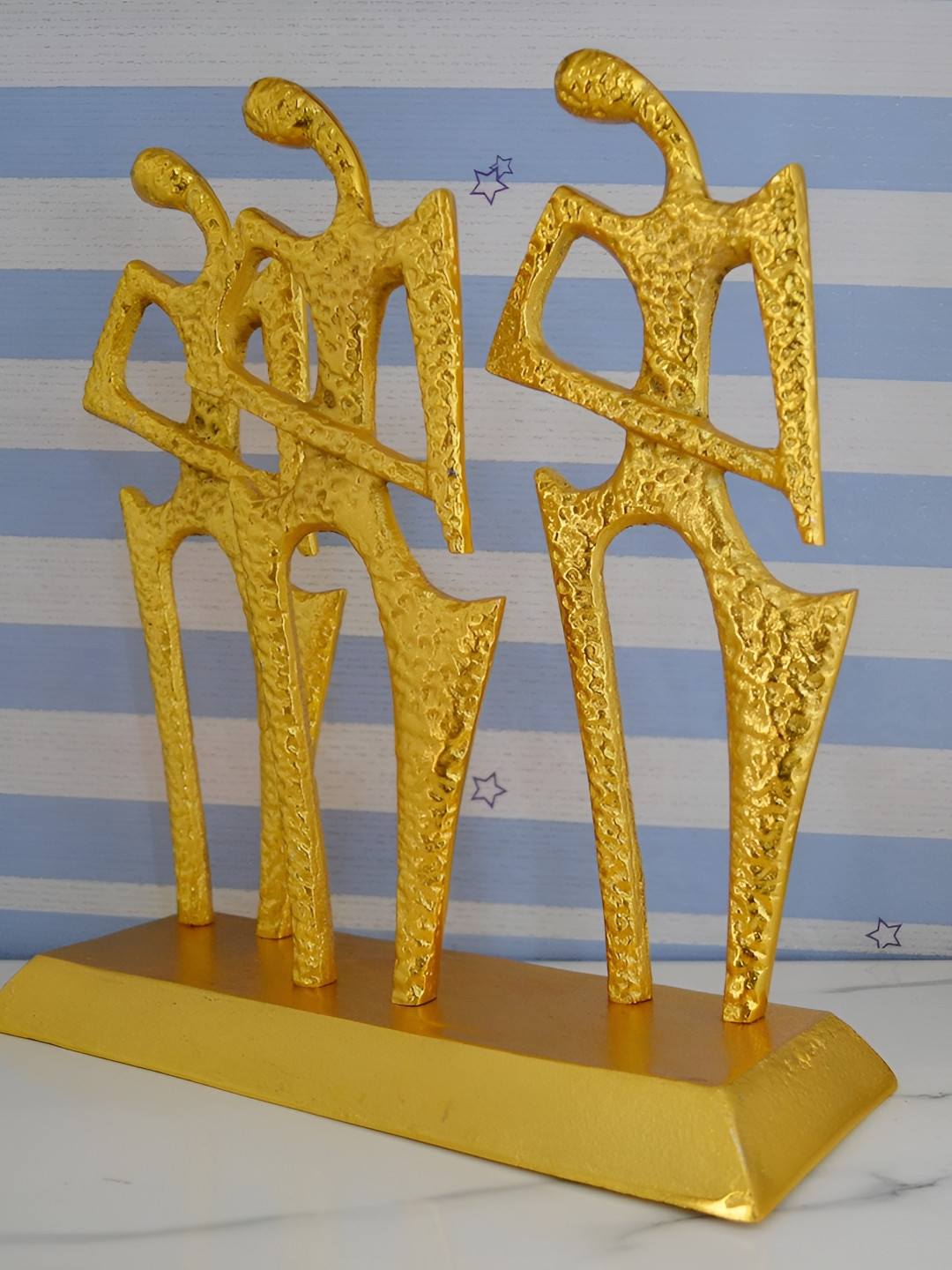 CraftVatika Three Human Gold Metal Metallic Living Room Medium Showpiece - 13.3 Inches