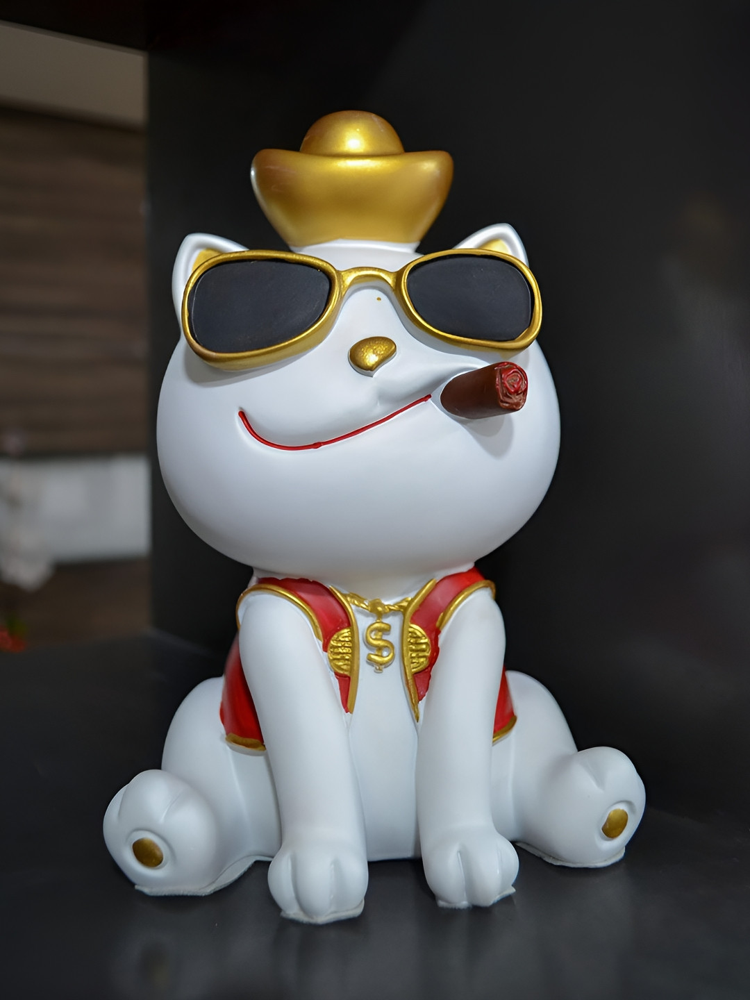 CraftVatika Japanese Lucky Kitty Cat White Polyresin Matte Living Room Medium Showpiece - 3.2 Inches