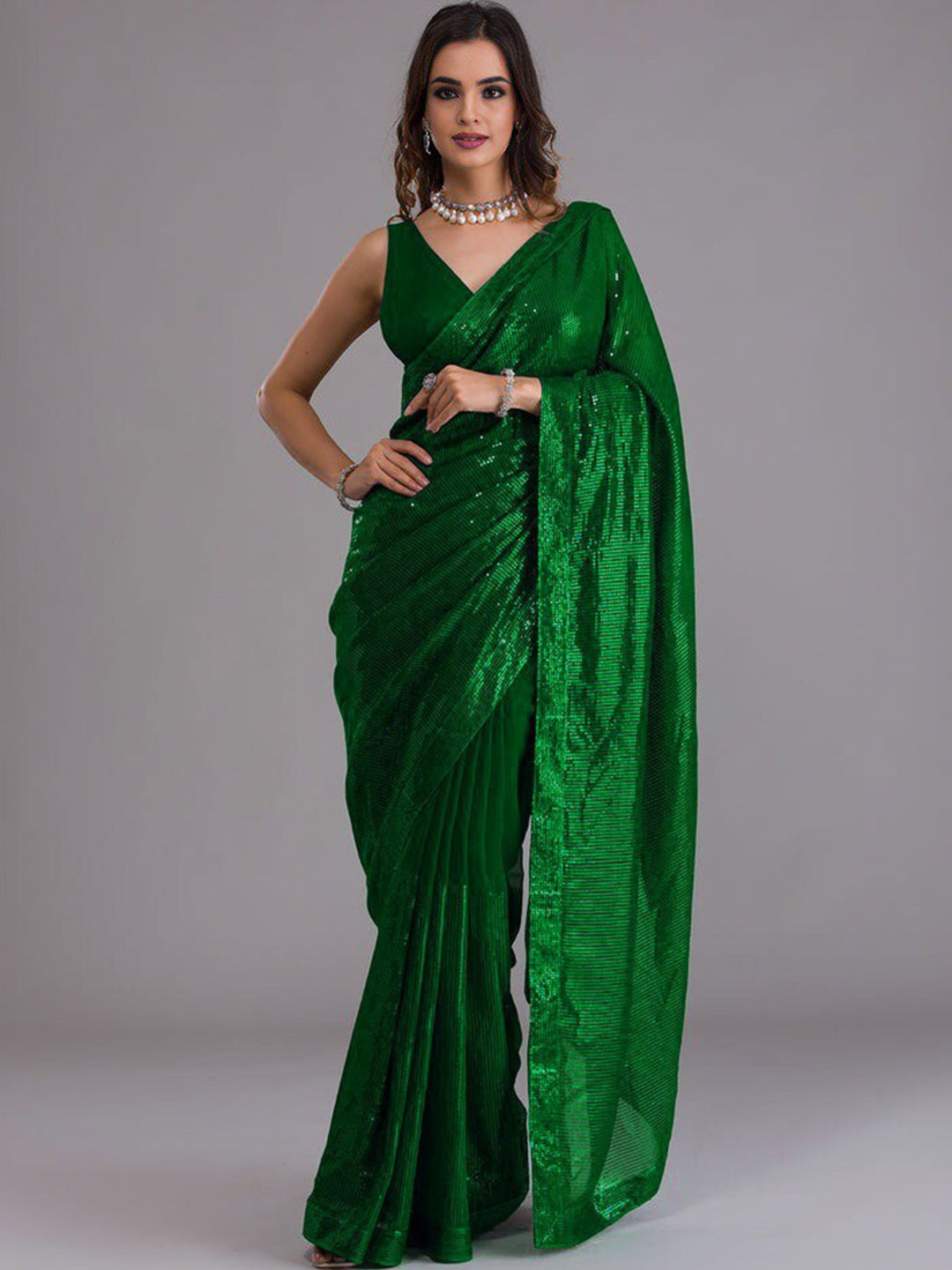 ANJANI TEXTILE Sequinned Embellished Saree