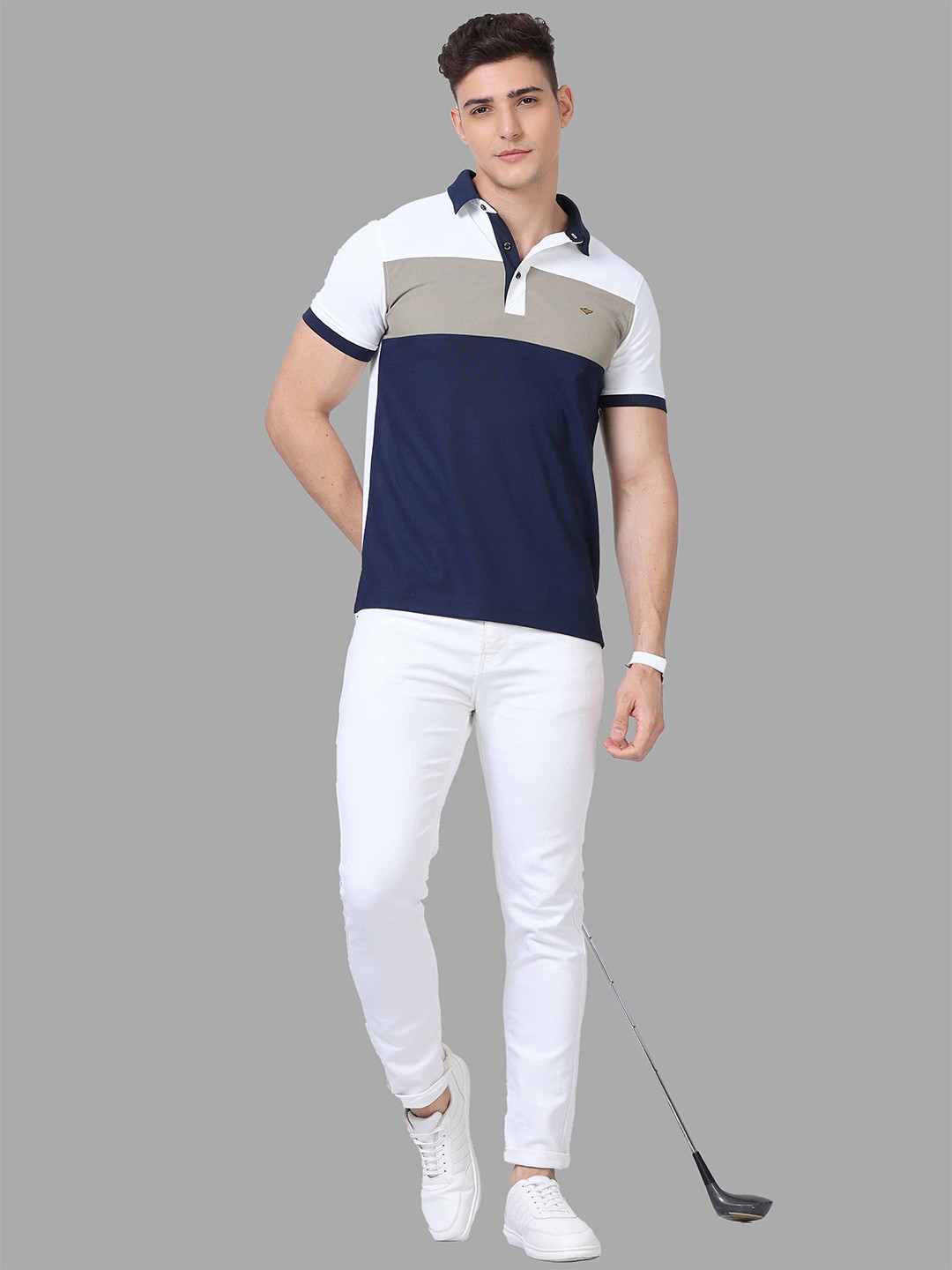 STELLERS Men ColorBlocked Premium Cotton Stretchable Polo Collar T-Shirt