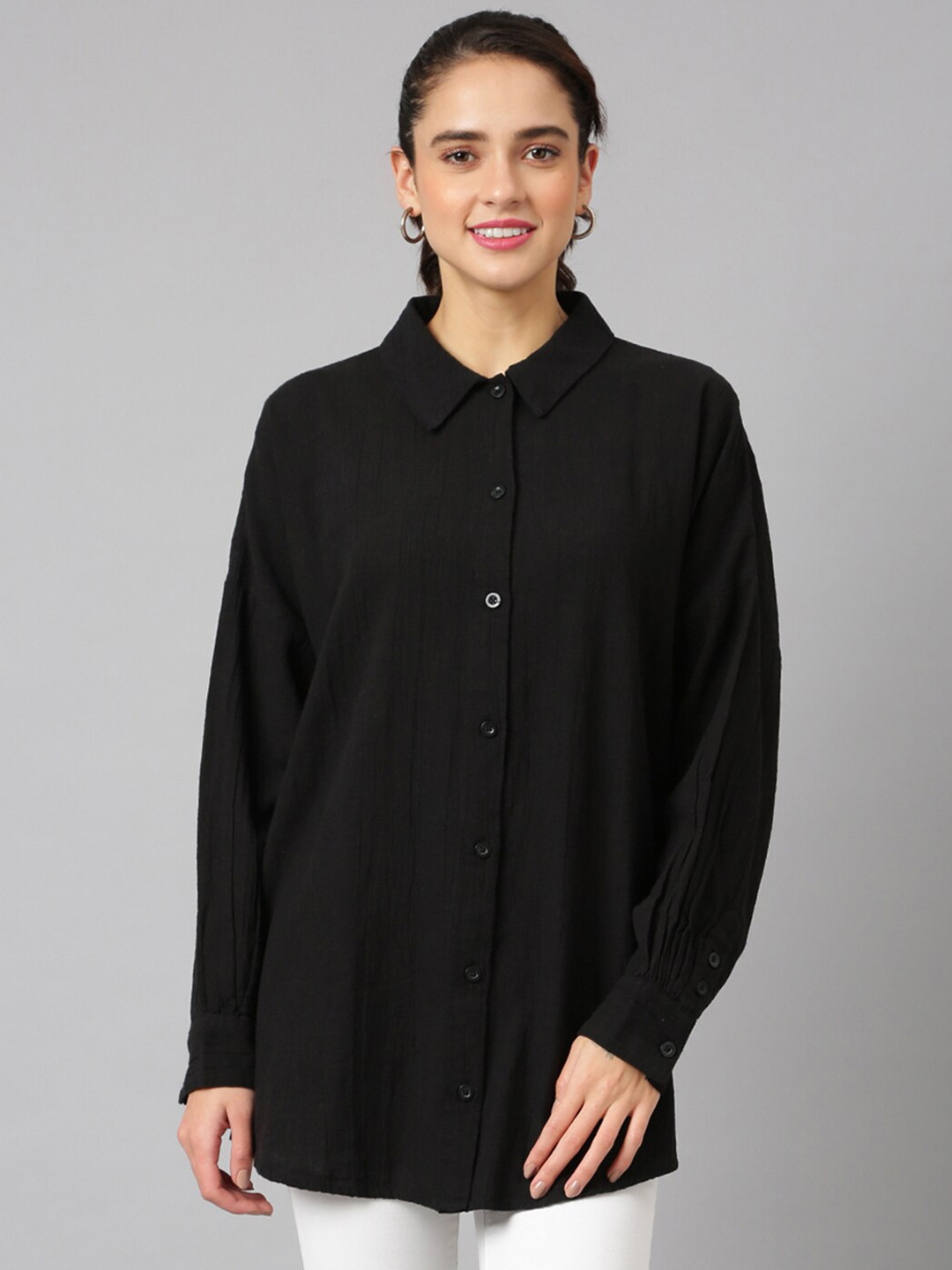 ANAI Standard Spread Collar Long Sleeves Oversized Cotton Casual Shirt