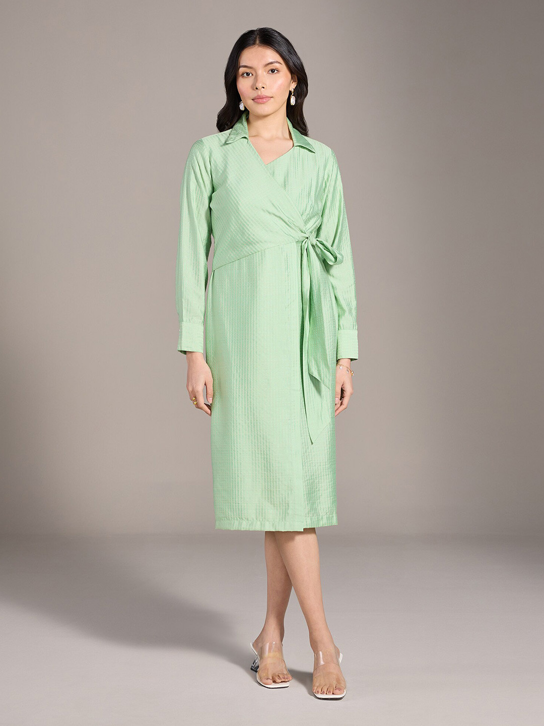 20Dresses xxd urban brights Green Shirt Collar A-Line Midi Dress