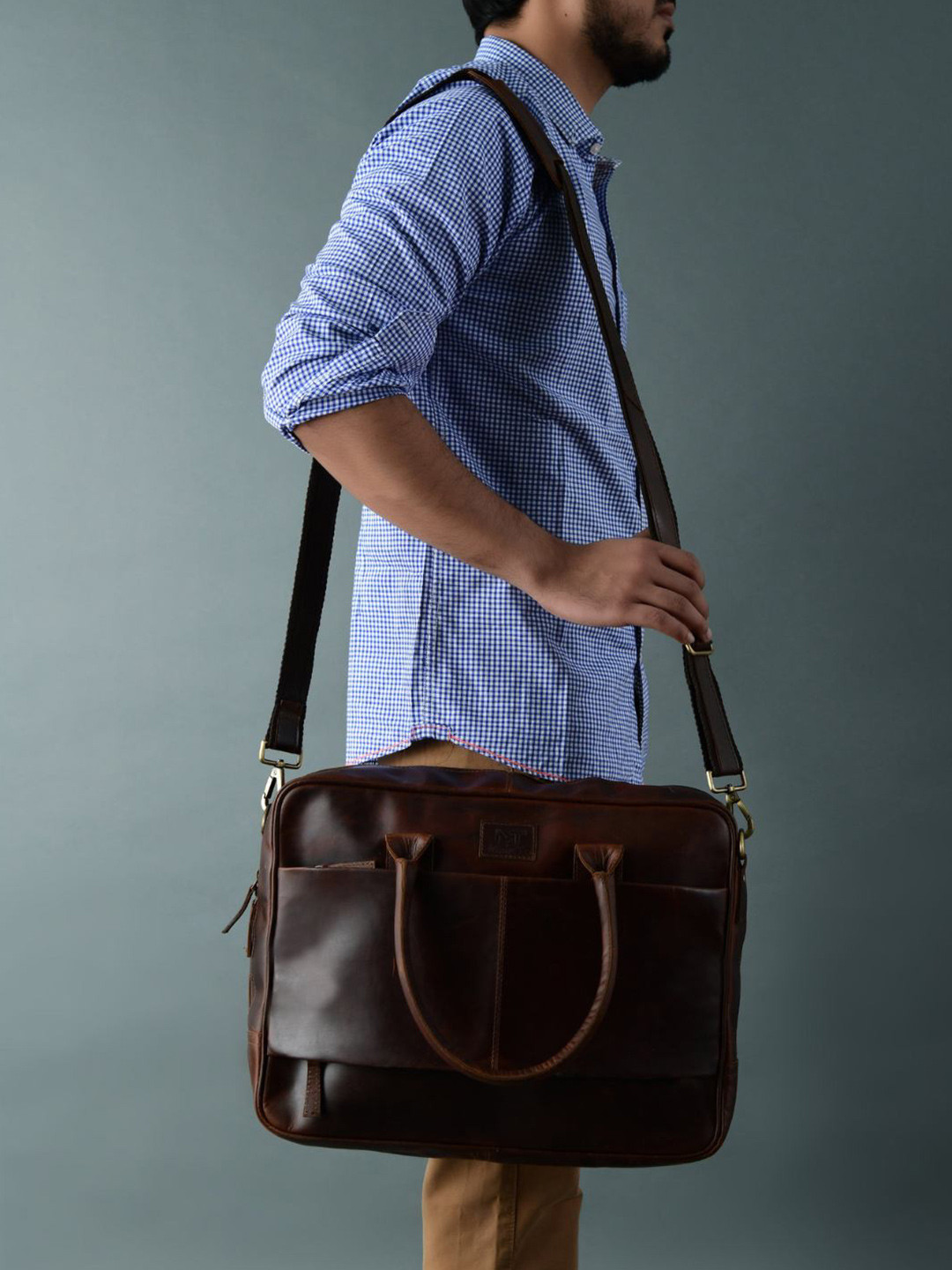 MaheTri Men Crimson Contemporary Leather Laptop Bag