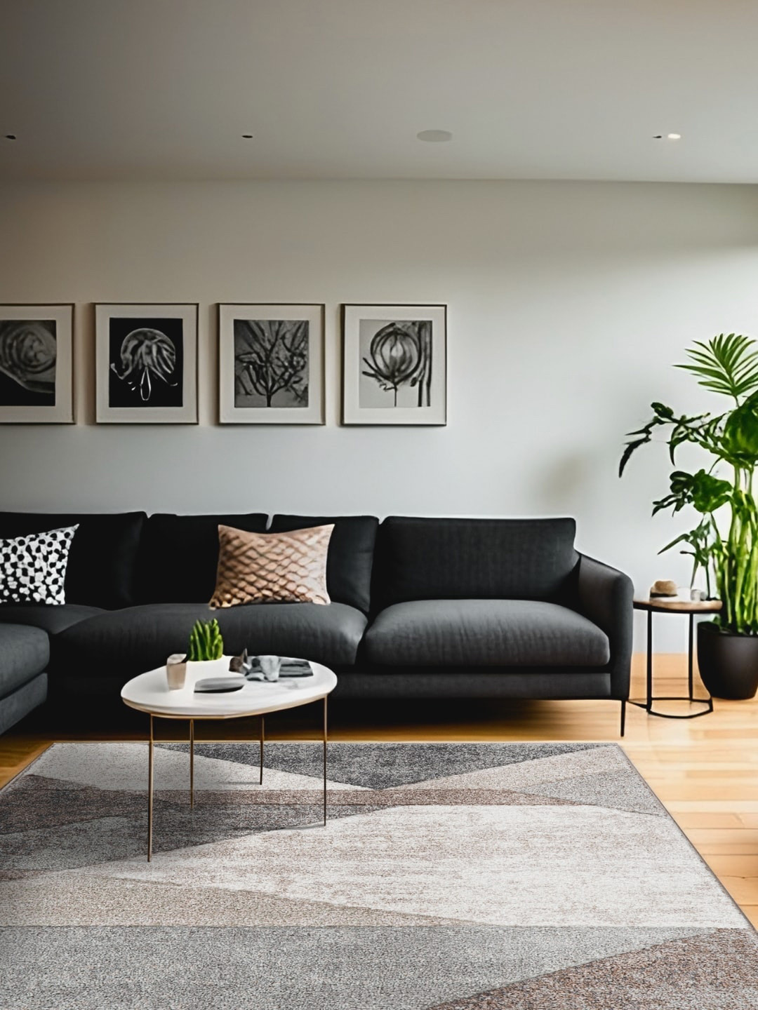 Sapana Carpet-Mats Grey & Brown Geometric Printed Rectangle Carpet