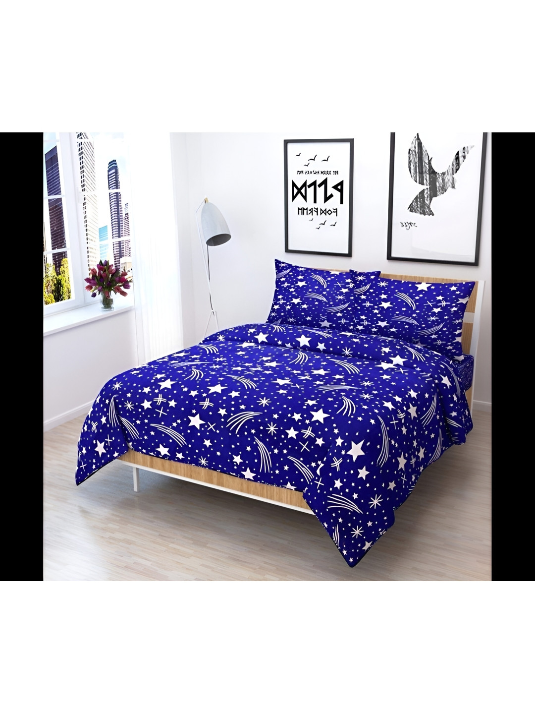 Supreme Home Collective Blue Conversational Microfiber 144 TC Queen Bedsheet with 2 Pillow Covers-225 x 225 cm