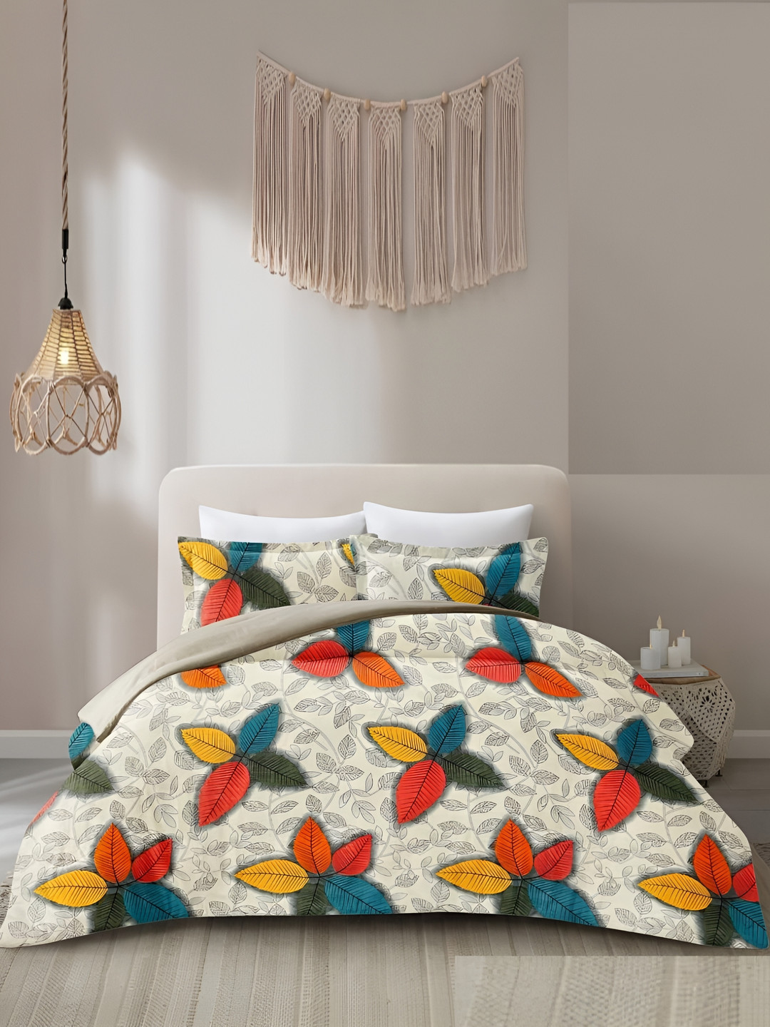 Supreme Home Collective Off White Floral Microfiber 144 TC Queen Bedsheet with 2 Pillow Covers-225 x 225 cm