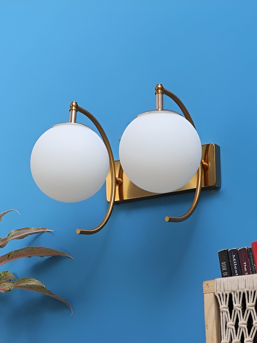Areezo Gold Toned & White Spherical Contemporary Metal Wall Lamp