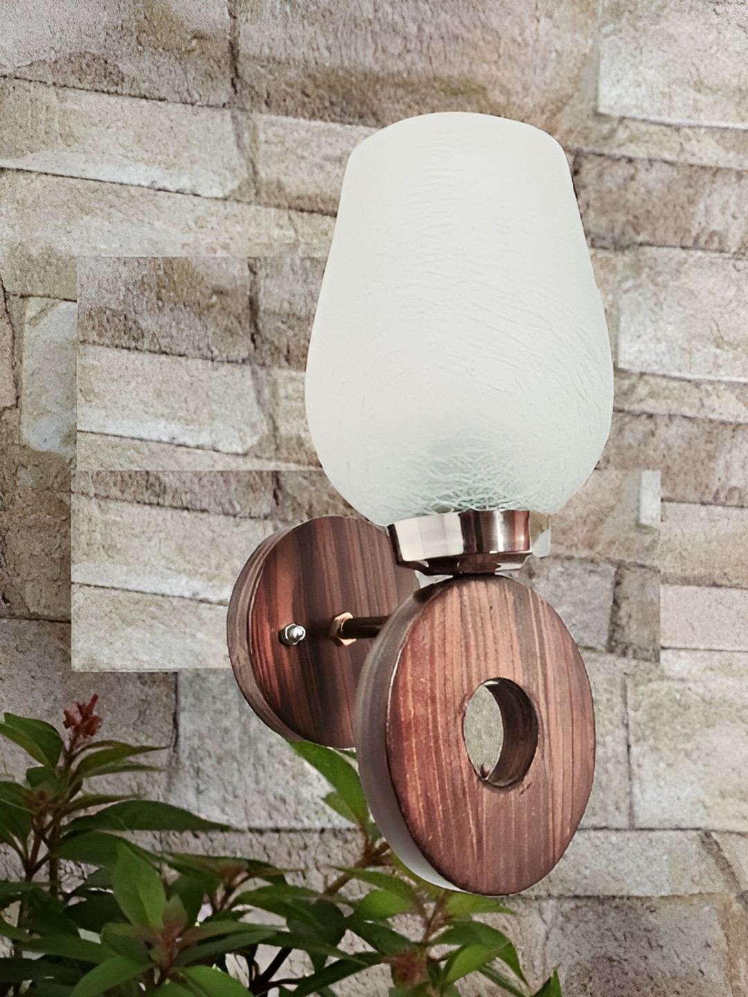 Areezo Brown Wooden Abstract Shaped Wall Lamp Without Bulb
