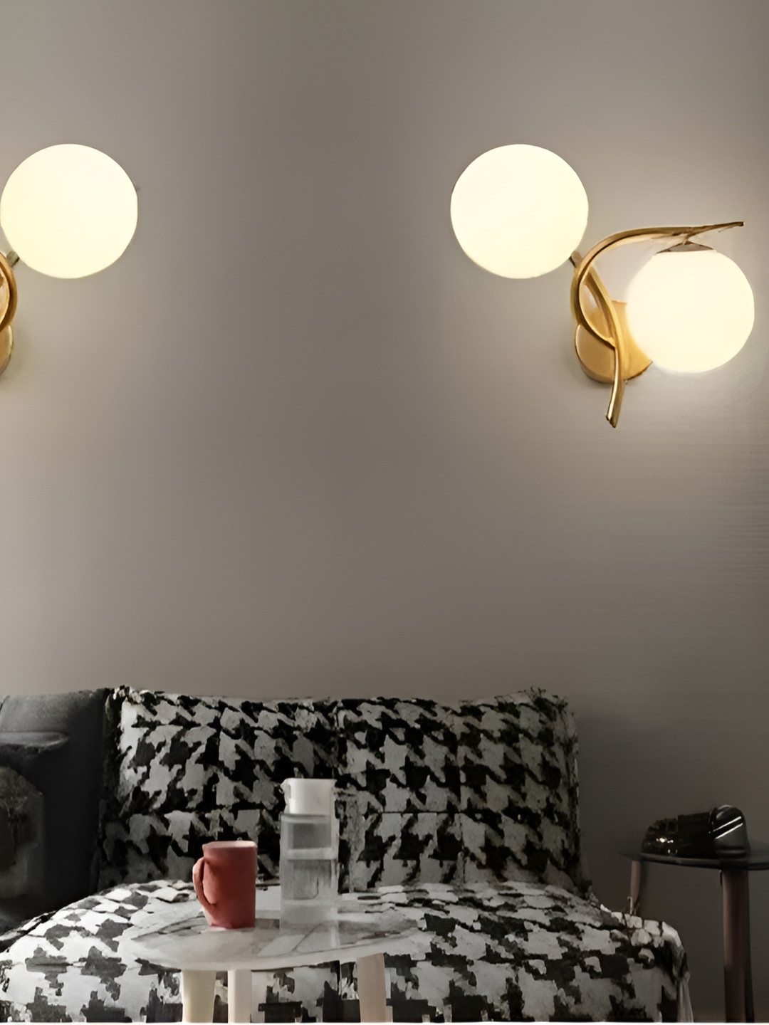 Areezo Gold-Toned 2 Pcs Spherical Aluminium Wall Lamp With Bulbs