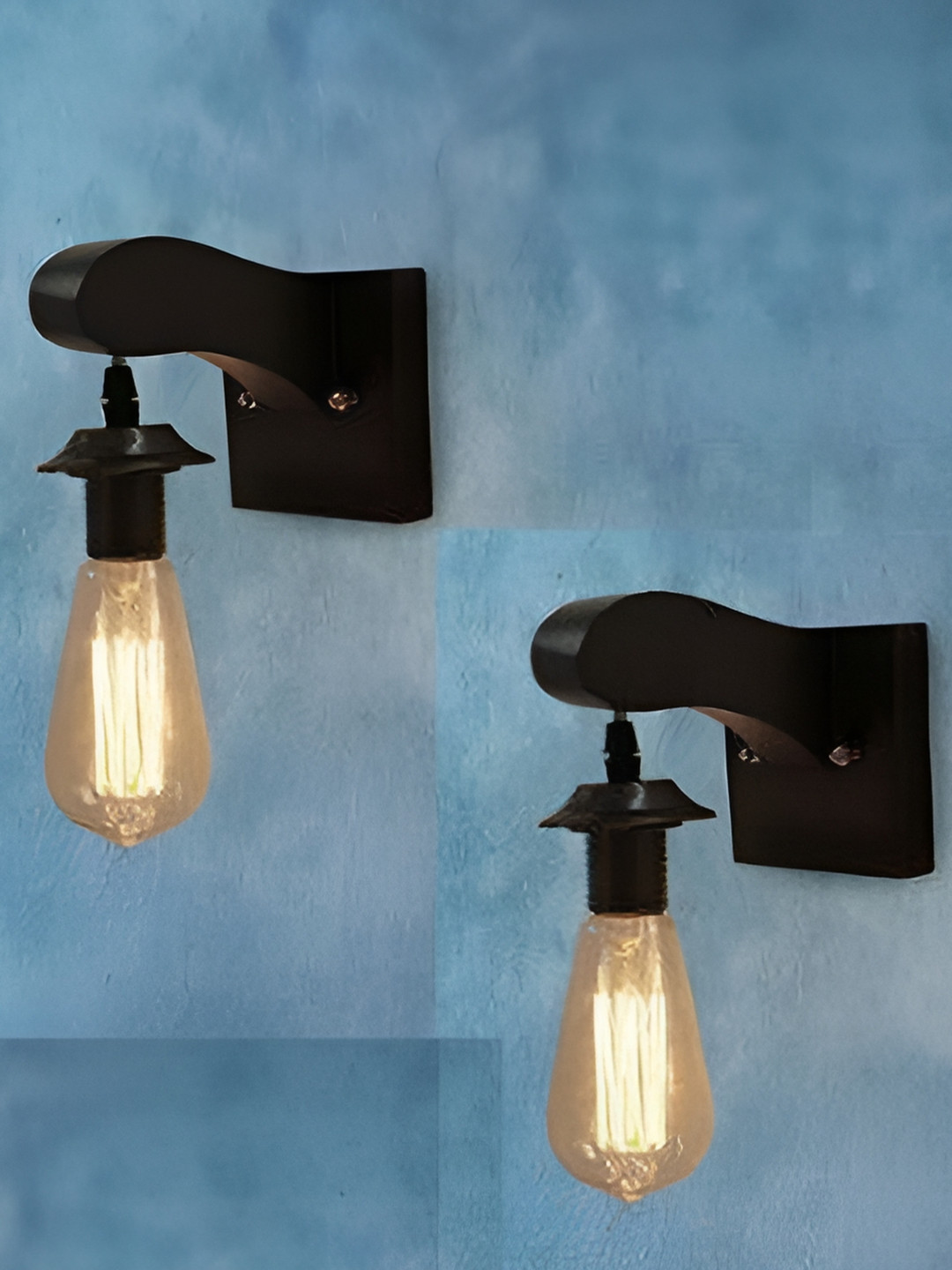 Areezo Brown 2 Pcs Bell Wooden Wall Lamps With Bulb