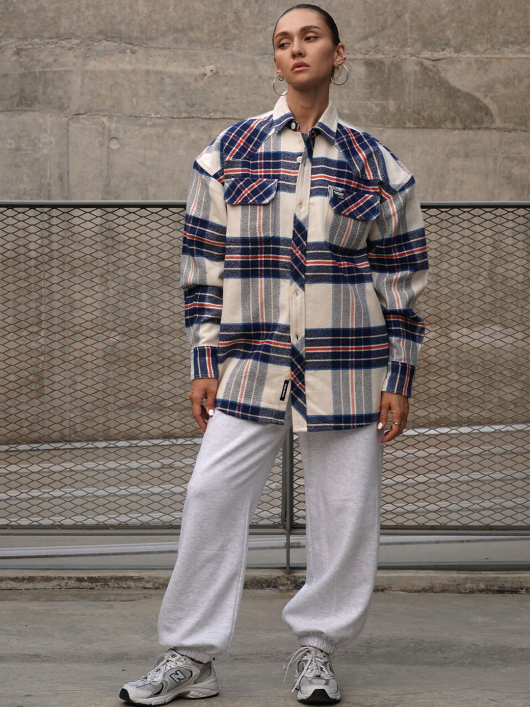Bonkers Corner Blue Tartan Checked Oversized Casual Shirt