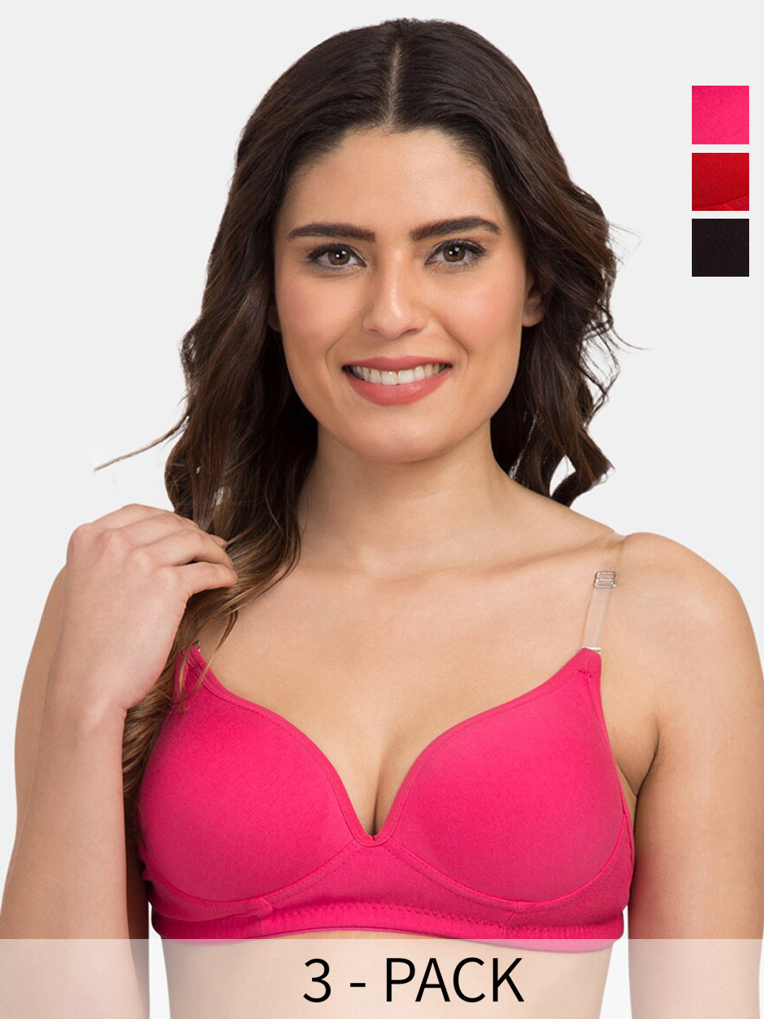 Tweens Pack Of 3 Cotton Push-Up Bra Medium Coverage Heavily Padded Transparent Back