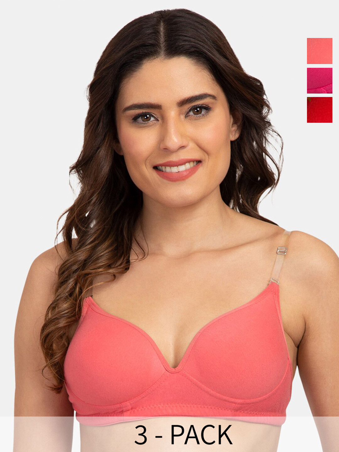 Tweens Pack Of 3 Cotton Push-Up Bra Medium Coverage Heavily Padded Transparent Back