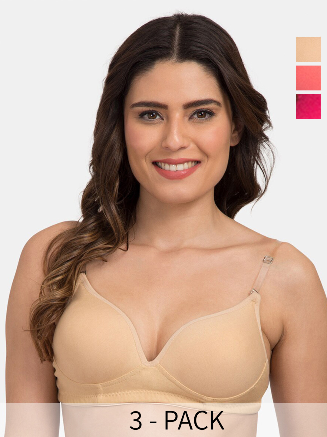 Tweens Pack Of 3 Cotton Push-Up Bra Medium Coverage Heavily Padded Transparent Back