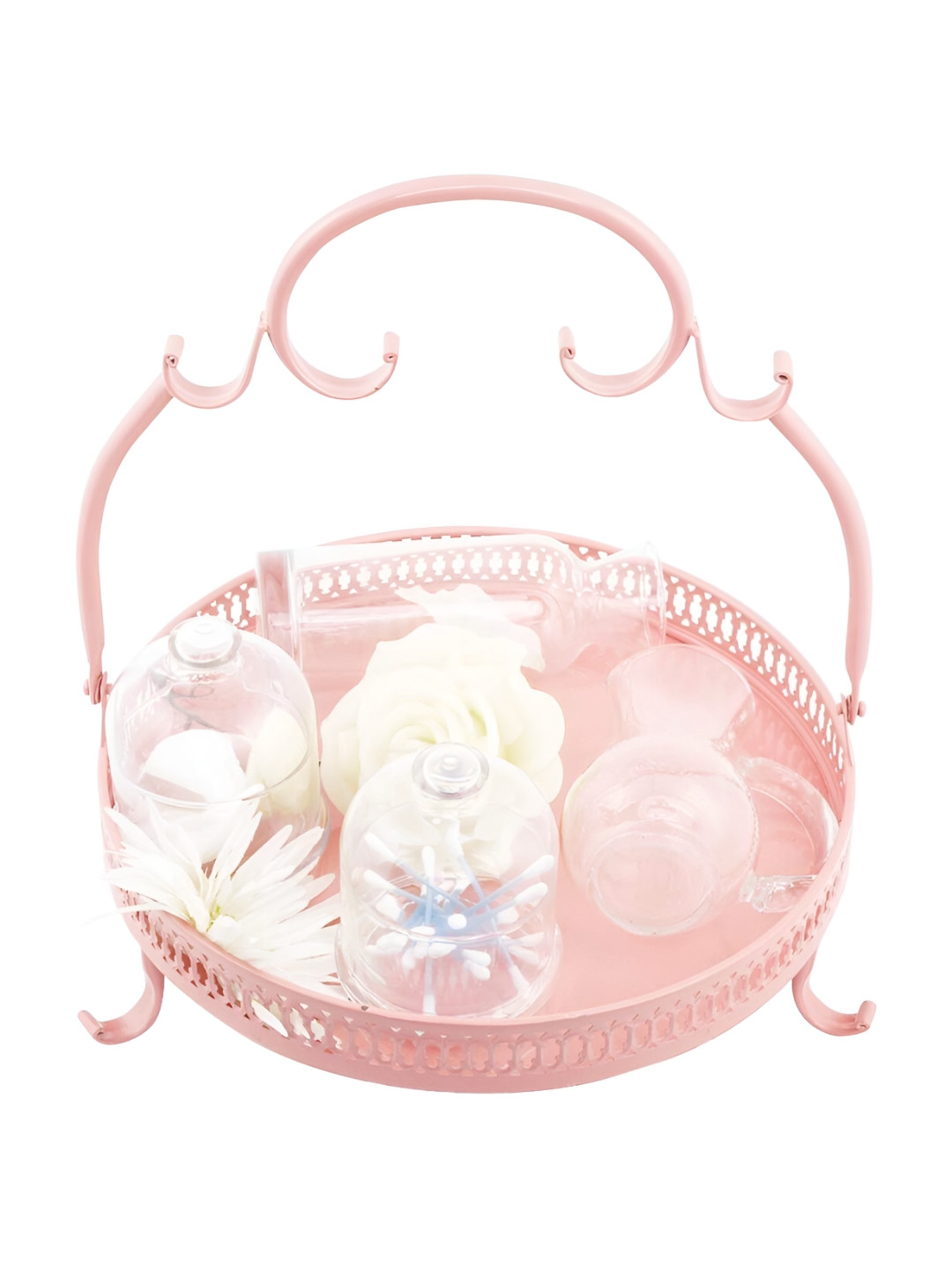 Living With Elan Light Pink Baroque Round Serving Tray With Handle