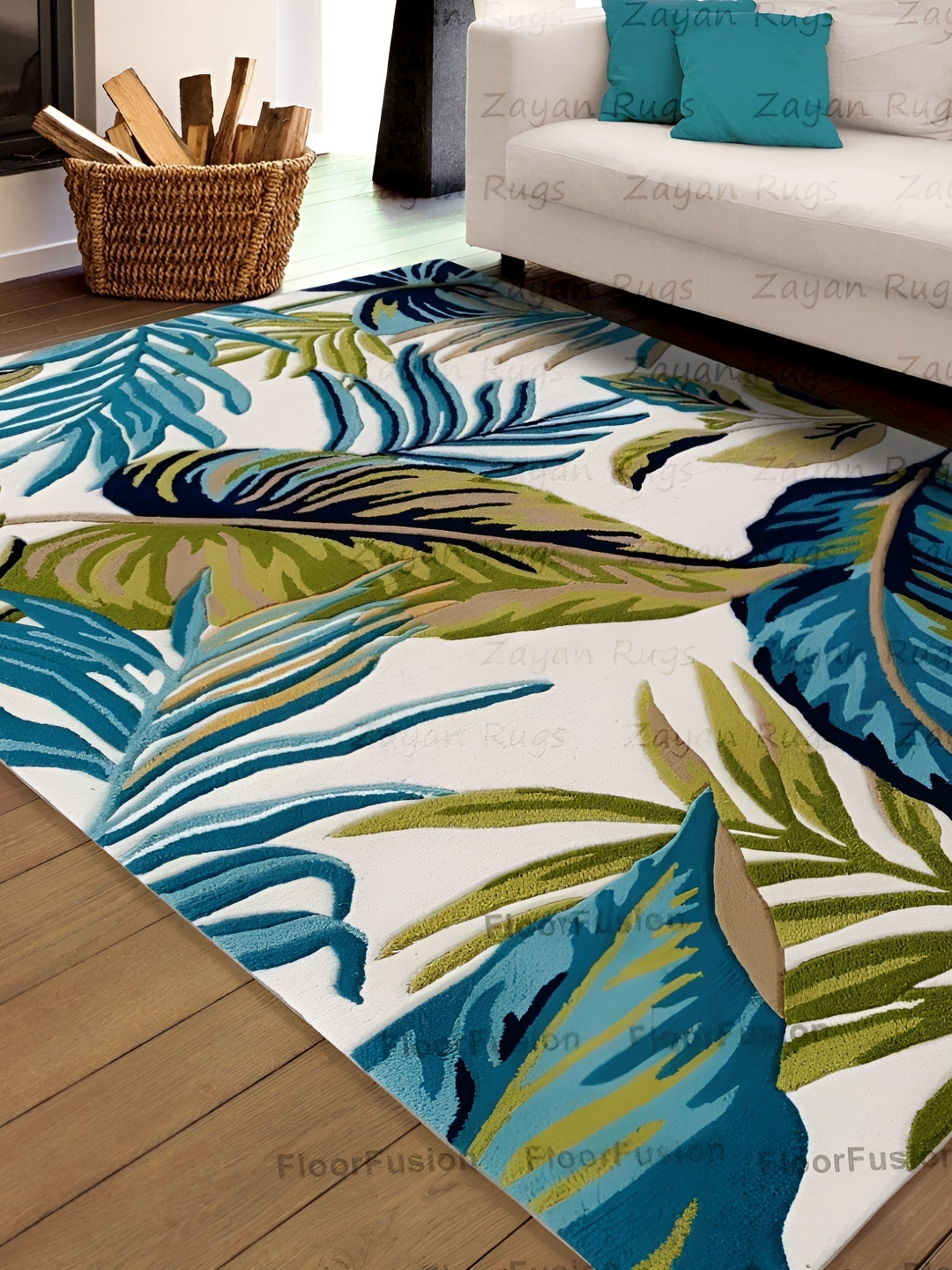 Asad Emporium Rugs Green & Blue Traditional Hand-Tufted Woollen Carpet