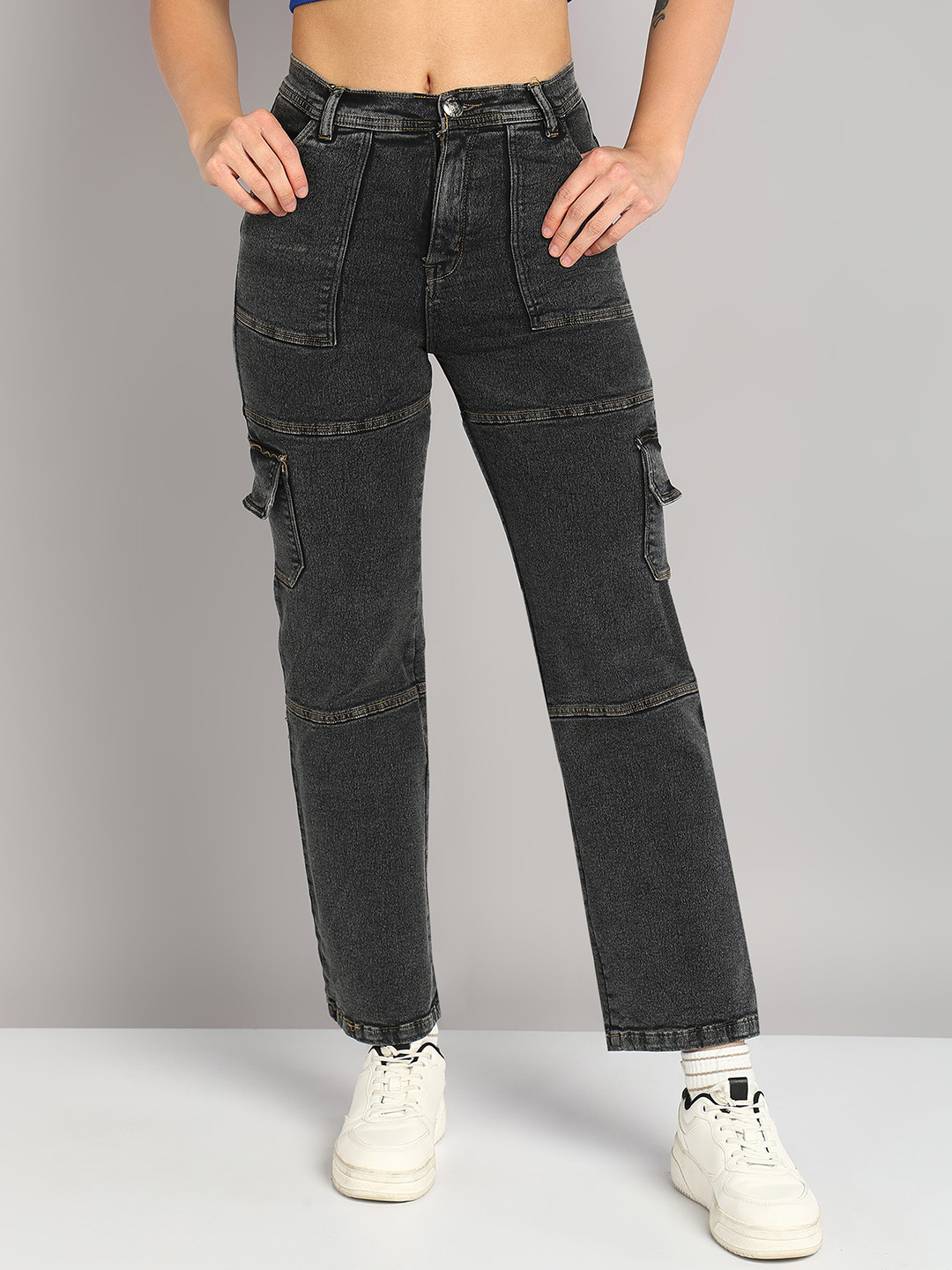 Nifty Women Relaxed Fit High-Rise Stretchable Cargo Style Jeans