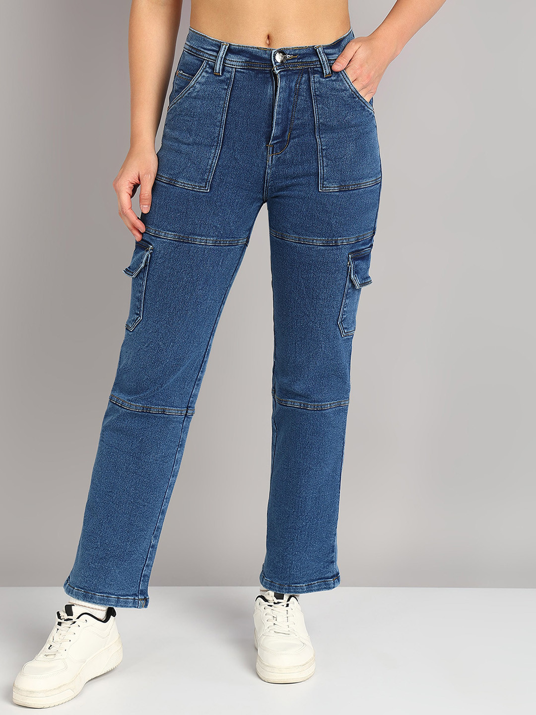Nifty Women Relaxed Fit High-Rise Clean Look Stretchable Cargo Style Jeans